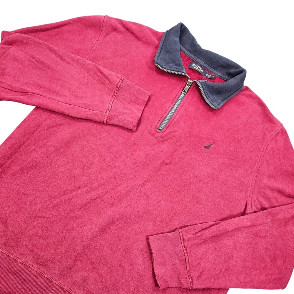 Nautica 1/4 Zip Sweatshirt Men's XL Red Navy Blue Pullover Cotton‎ Blend J-Class